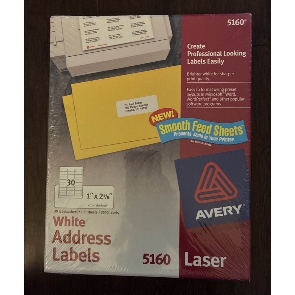 Avery Easy Peel Address Label - 1" 2.62" Length Permanent 3000 / Box